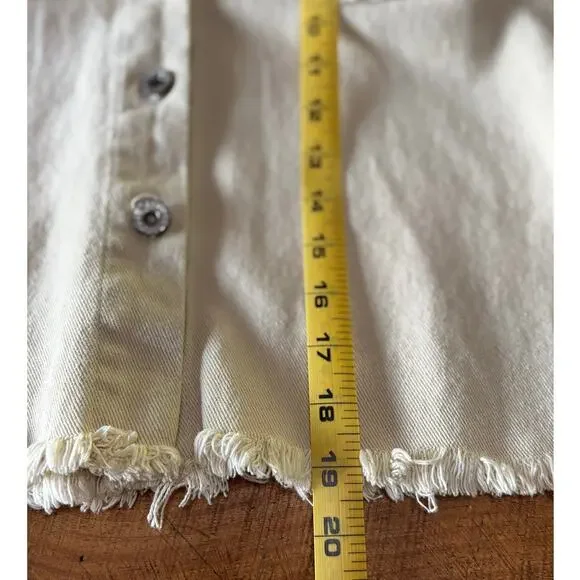 Womens POL Cream Light Beige‎ Fringe Raw Hem Cropped Denim Jacket Size M - Picture 8 of 13